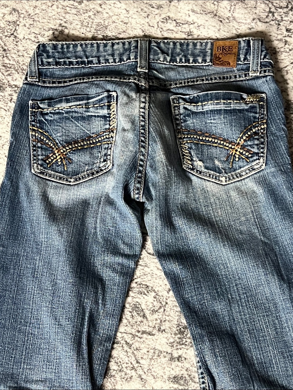 BKE Women's Blue Boot Cut Jeans with Embroidered Back Pockets